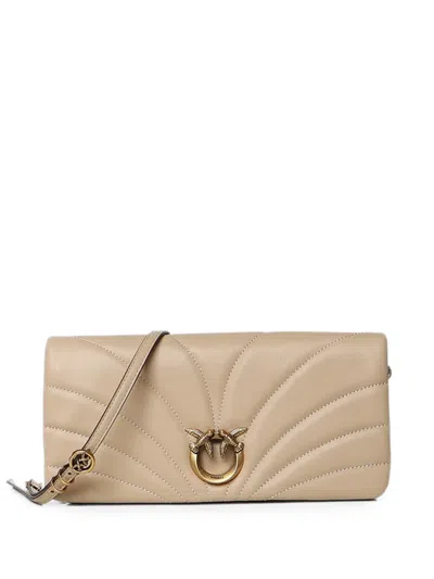 Pinko Quilted Love Birds Clutch Bag In Neutral
