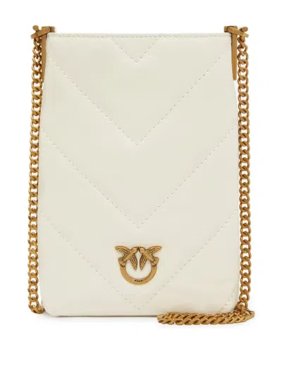 Pinko Quilted Love Birds-embellished Phone Bag In Gold