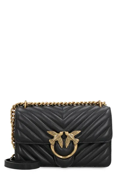 Pinko Quilted Love Mini Handbag With Bird Buckle And Sliding Chain Strap In Black