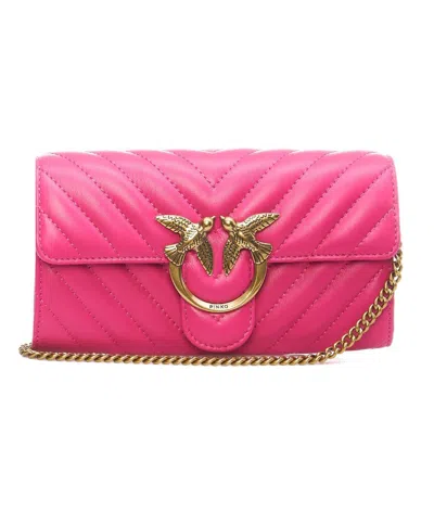 Pinko Quilted Love One Chain-linked Wallet In Pink