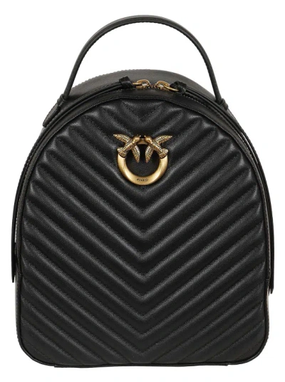 Pinko Quilted Nappa Leather Backpack With Chevron Pattern In Black