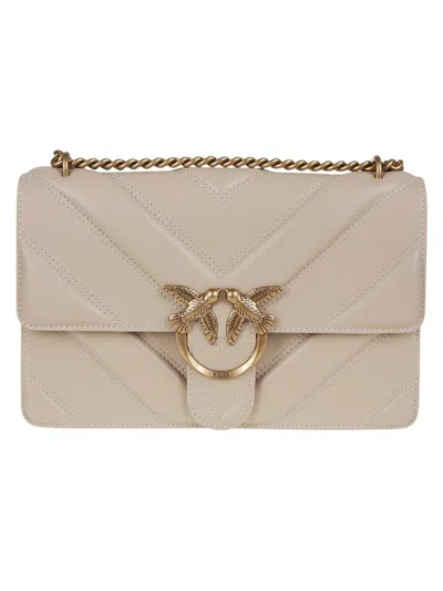 Pinko Quilted Nappa Leather Crossbody Bag In Neutral