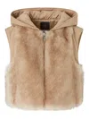 Pinko Padded Faux Fur Gilet With Hood In Neutral