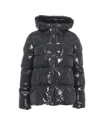 Pinko Quilted Puffer Jacket With Drawstring Hood In Black
