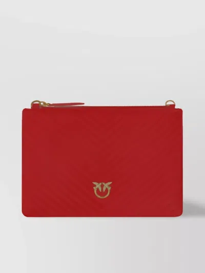 Pinko Quilted Rectangular Clutch Bag With Removable Chain In Red