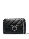 Pinko Quilted Sheepskin Leather Shoulder Bag With Silver Hardware In Black