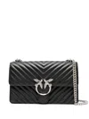 Pinko Quilted Shoulder Bag With Chevron Pattern And Bird Clasp In Black