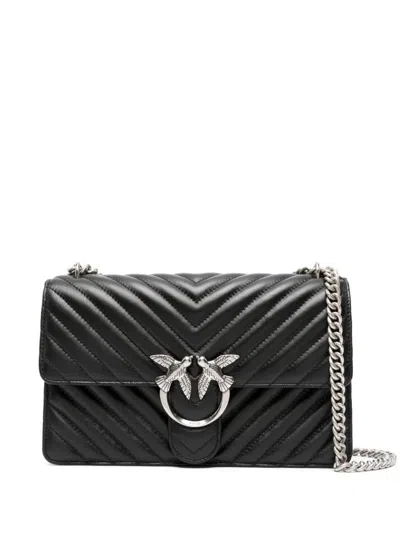 PINKO QUILTED SHOULDER BAG WITH CHEVRON PATTERN AND BIRD CLASP