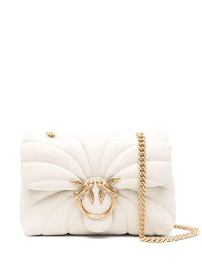 Pinko Quilted Shoulder Bag With Circular Clasp And Chain Strap In Neutral
