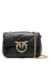 Pinko Quilted Shoulder Bag With Gold-tone Bird Motif In Black