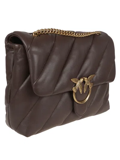 Pinko Quilted Shoulder Bag With Gold-tone Logo Plaque In Brown