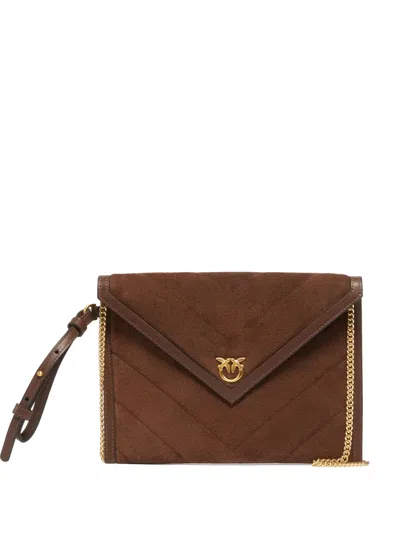 Pinko Quilted Suede Clutch Bag In Brown