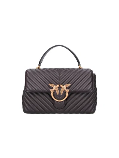 Pinko Quilted Top Handle Satchel Bag In Brown