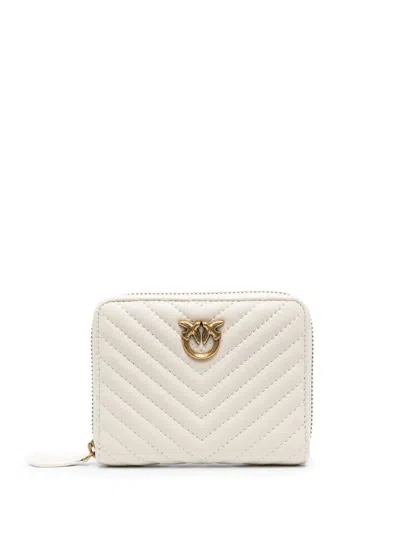Pinko Logo-plaque Quilted Leather Wallet In White