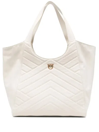 Pinko Quilted White Tote Bag With Chevron Pattern In Multi
