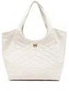 Pinko Quilted White Tote Bag With Chevron Pattern In Neutral