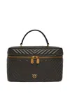 Pinko Quilted Zip Leather Makeup Bag In Black