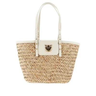 Pinko Raffia And Leather Shopping Bag