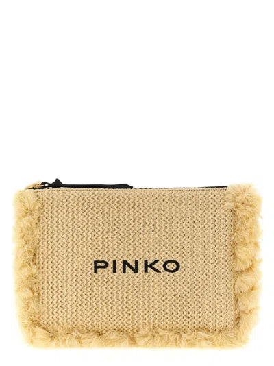 Pinko Raffia Clutch In Purple