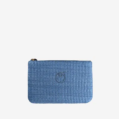 Pinko Raffia Clutch With Logo In Animal Print