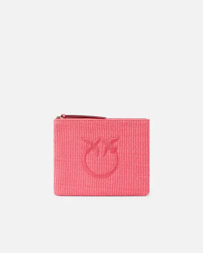 Pinko - Raffia Clutch With Love Birds Logo In Pink