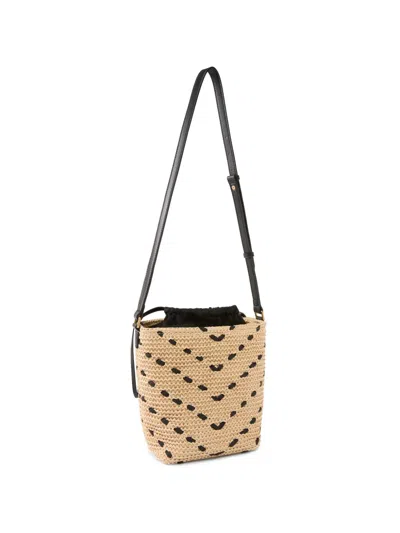 Pinko Raffia Drawstring Bucket Bag In Neutral