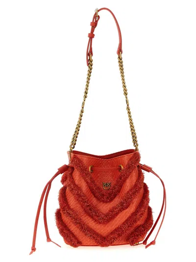 Pinko Raffia Mini Bucket Bag In Red