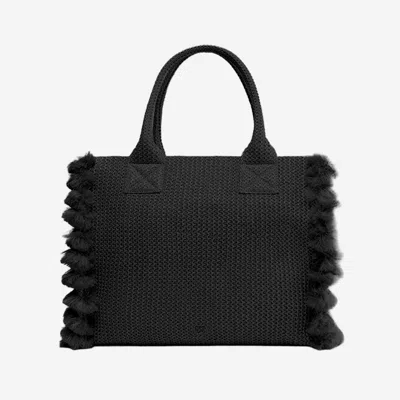 Pinko Raffia With Decorative Tassels Tote Bag In Black