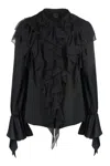 Pinko Ruffled Long-sleeves Blouse In Black