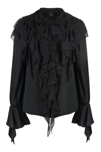 Pinko Ruffled Long-sleeves Blouse In Black