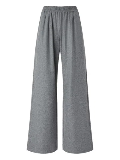 Pinko Wide-leg Long Trousers In Wool Blend In Gray