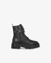Pinko Leather Combat Boots With Metal Logo In Limo Black