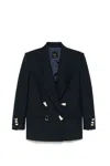 Pinko Double-breasted Blazer With Geometric Cuff Embellishments In Blue