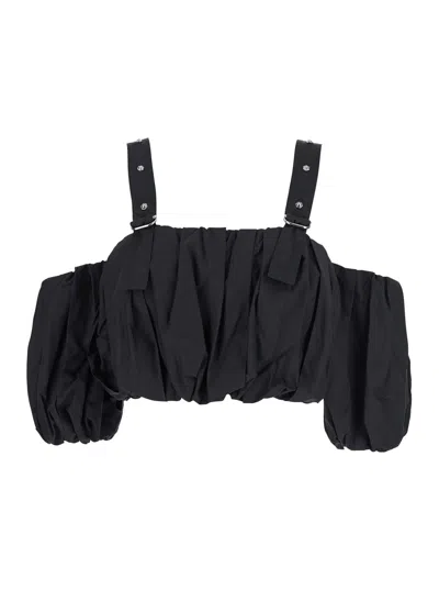 Pinko Raul Black Top With Adjustable Straps And Removable Sleeves In Cotton Woman