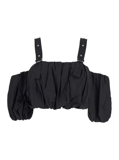 PINKO 'RAUL' BLACK TOP WITH ADJUSTABLE STRAPS AND REMOVABLE SLEEVES IN COTTON WOMAN