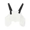 Pinko Cropped Beige Top With Puff Sleeves And Adjustable Straps In White