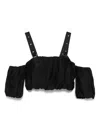 Pinko Adjustable Strap Crop Top With Puff Sleeves In Black  