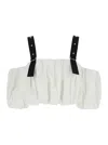 Pinko Cropped Beige Top With Puff Sleeves And Adjustable Straps