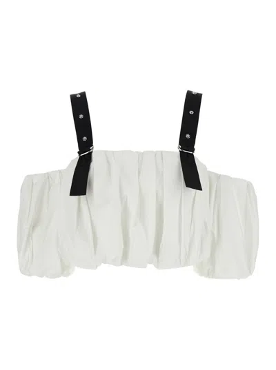 PINKO 'RAUL' WHITE TOP WITH ADJUSTABLE STRAPS AND REMOVABLE SLEEVES