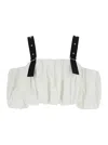 Pinko Cropped Beige Top With Puff Sleeves And Adjustable Straps In White