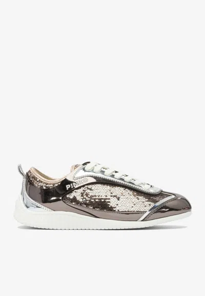 Pinko Reby 10 Sequined Sneakers In Brown