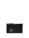 Pinko Rectangular Black Leather Clutch With Gold Emblem In Black