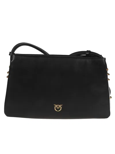 PINKO RECTANGULAR BLACK LEATHER SHOULDER BAG