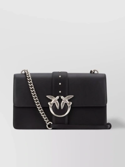 Pinko Rectangular Chain Strap Shoulder Bag With Metal Hardware And Front Embellishment In Black