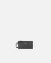 Pinko Rectangular Leather Card Holder With Imprinted Logo In Nero-antique Gold