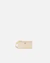 Pinko Rectangular Leather Card Holder With Wristlet In Beige-gris Fumée-or Antique