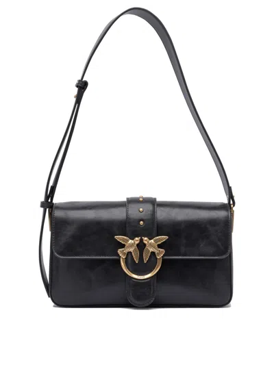 Pinko Rectangular Leather Crossbody Bag In Black