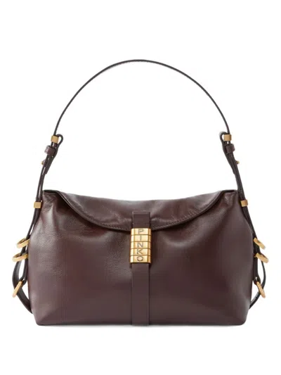 Pinko Rectangular Leather Handbag With Gold-tone Details In Gray