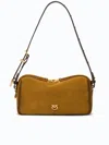 Pinko Rectangular Mini Suede Shoulder Bag With Textured Strap In Yellow