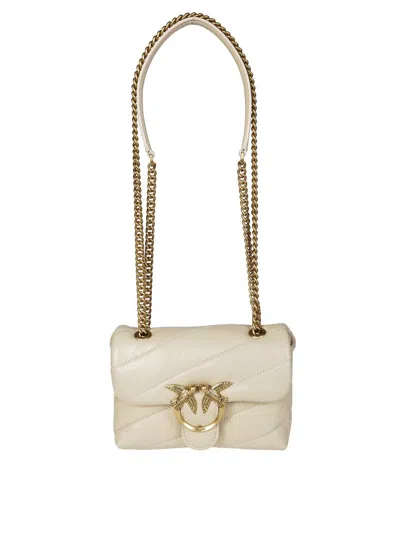 Pinko Rectangular Quilted Leather Shoulder Bag In Neutral